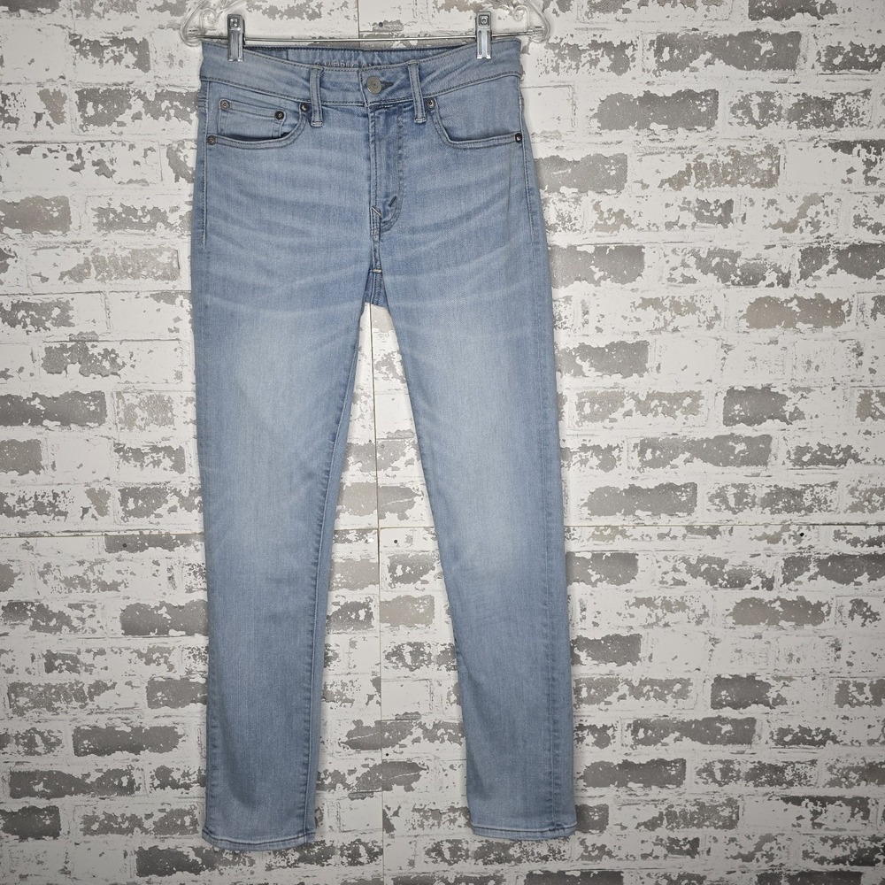 American Eagle Jeans Mens 28x31 Slim Straight Leg Light‎ Blue Whiskered Denim